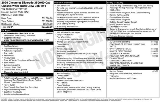 2026 Chevrolet Silverado 3500 HD Chassis Cab Work Truck